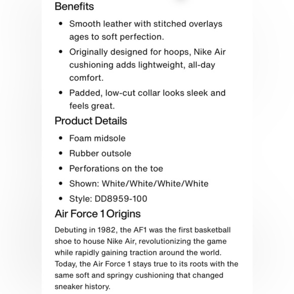 NWOT NIKE Air Force 1 '07 Sneakers- White W9.5/M8 - Picture 8 of 16